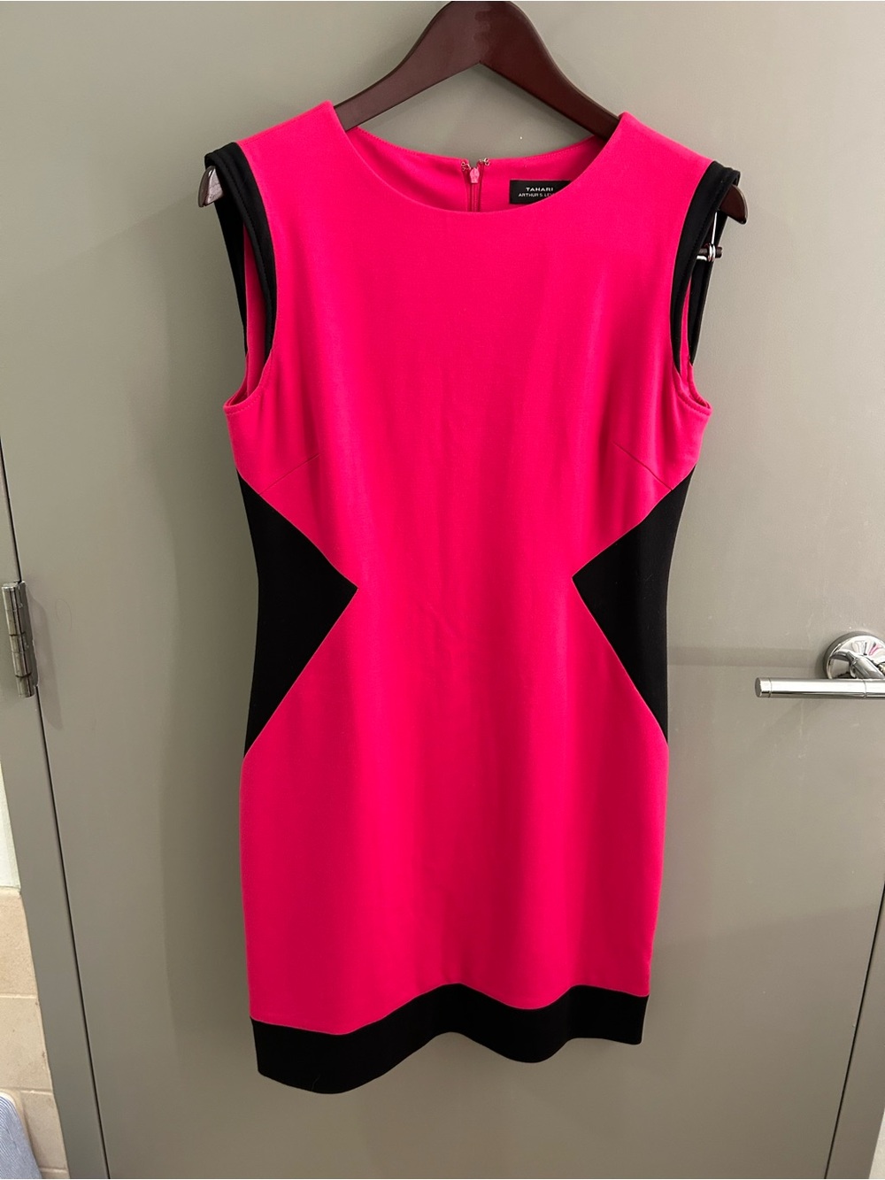 Tahari Hot Pink and Black Midi Sheath Dress